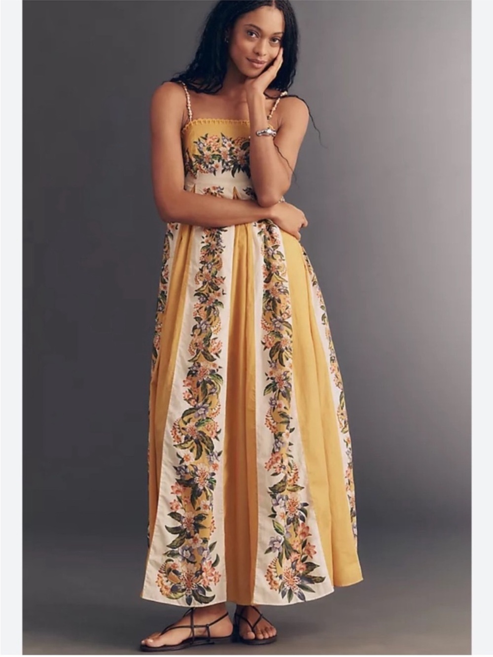 Farm Rio Sand Hilo Sleeveless A-Line Maxi Dress